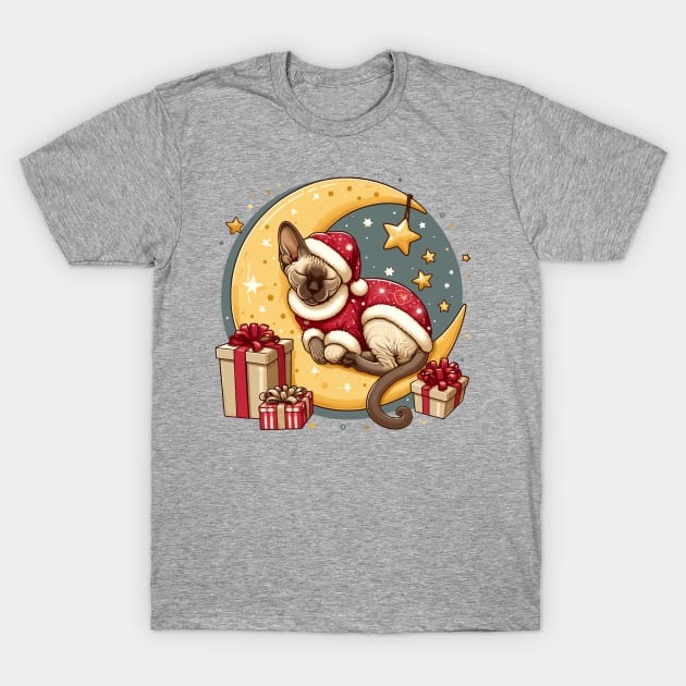 Devon Rex Cat On The Moon Christmas T-Shirt by Graceful Designs